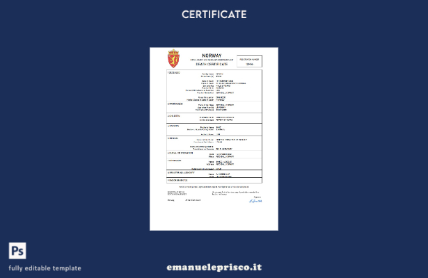 stile verificato Certificato di morte del documento di stato civile norvegese Mo